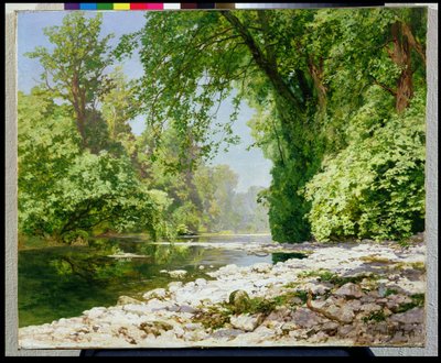 Wooded riverscape by Leopold Rolhaug